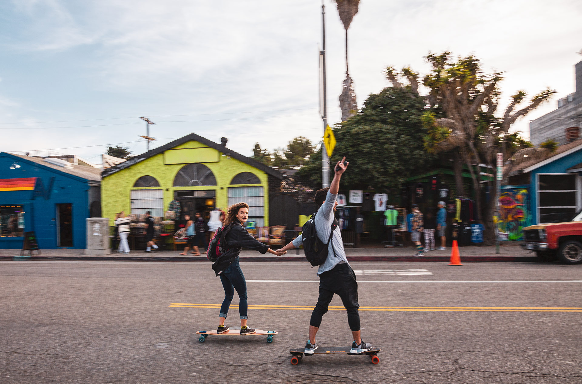 Skateboard couple: Evel Knievel style 